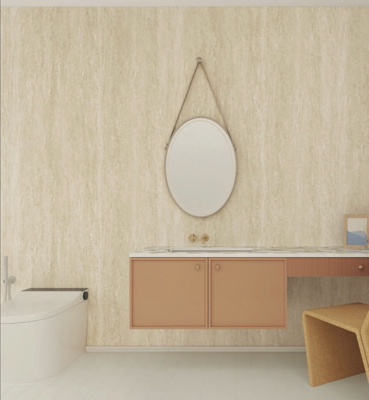 Stone-effect PVC wall panel on a living room TV wall