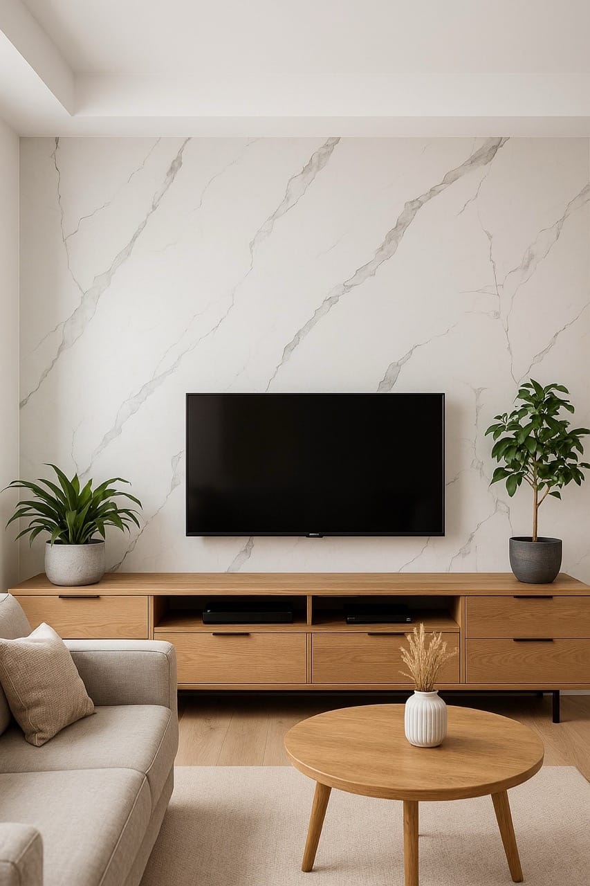 Calcatta marble-effect PVC wall panel in an interior