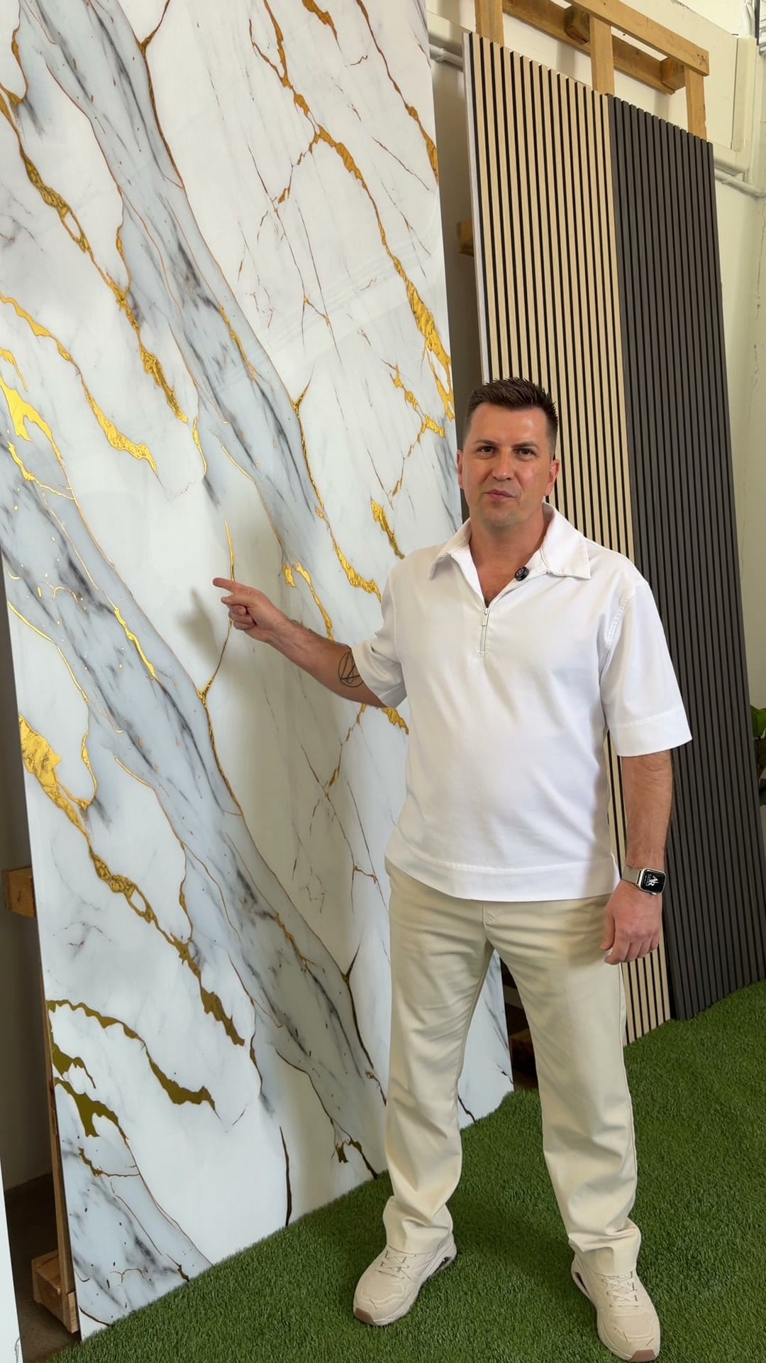 Fehér-arany PVC Falpanel – Márvány falpanelek, nagy termékfotó