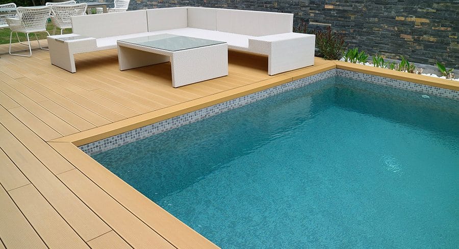 WOW Fine WPC decking by a swimming pool (reference photo)