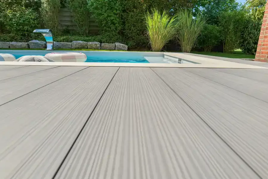 DYNUM deck by a pool (manufacturer photo)