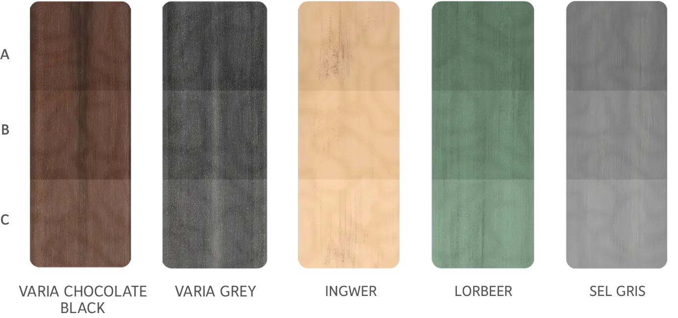 DELTA colours: varia grey, varia chocolate black, ingwer, sel gris, lorbeer