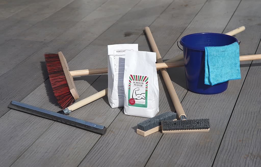 Scouring powder and brush