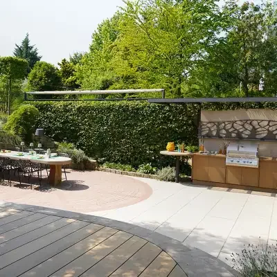 Outdoor kitchen with a megawood deck (manufacturer photo)