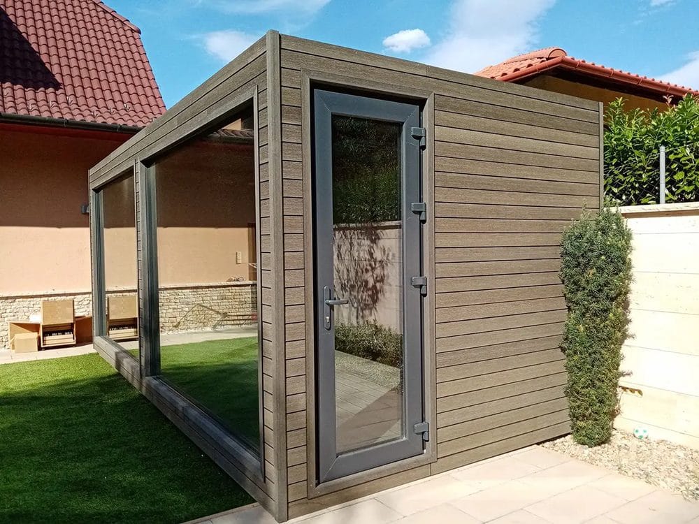 Garden building clad in Coffee-coloured WPC wall cladding (reference photo)